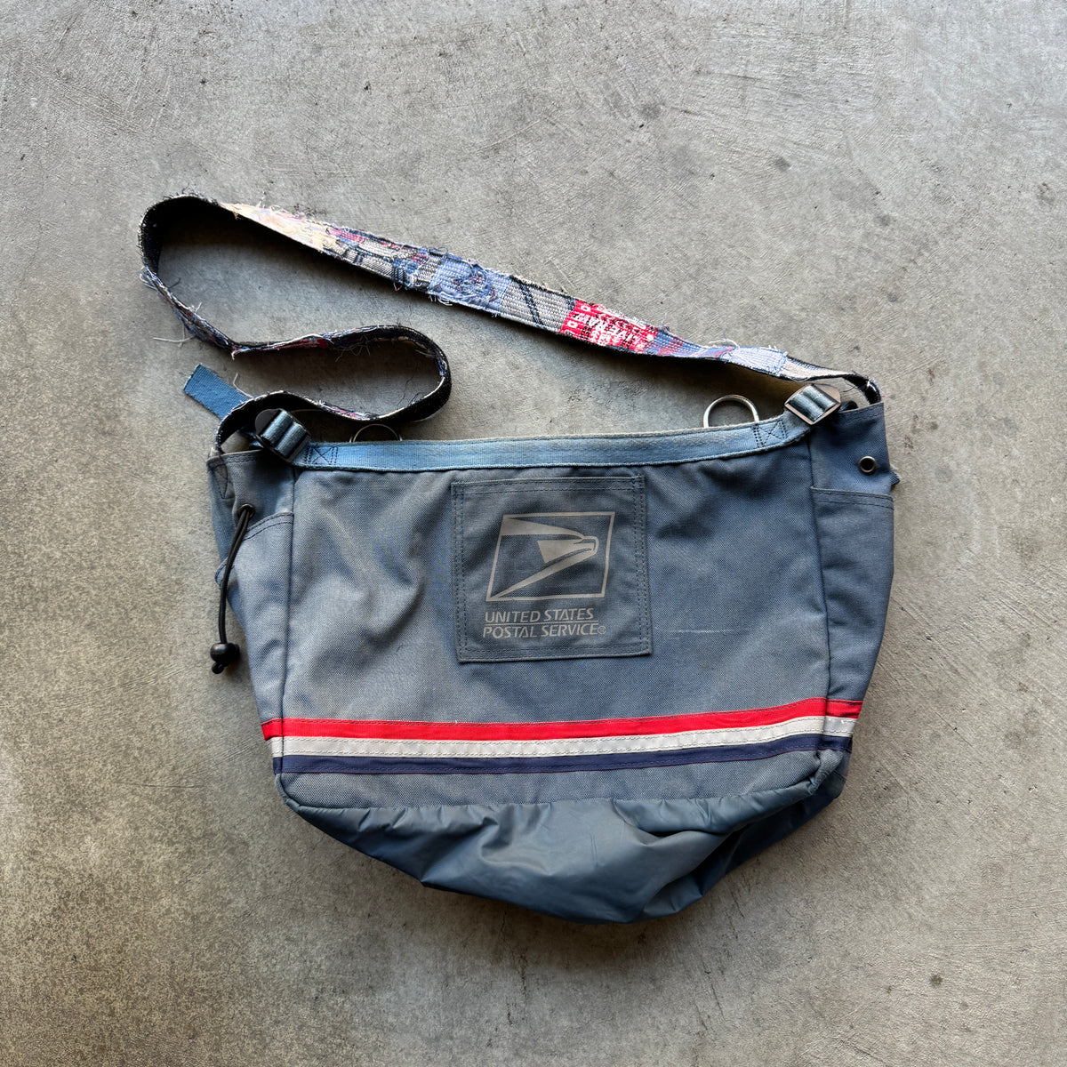 1990s USPS Mailbag w/ Custom Sashiko Strap Light Blue