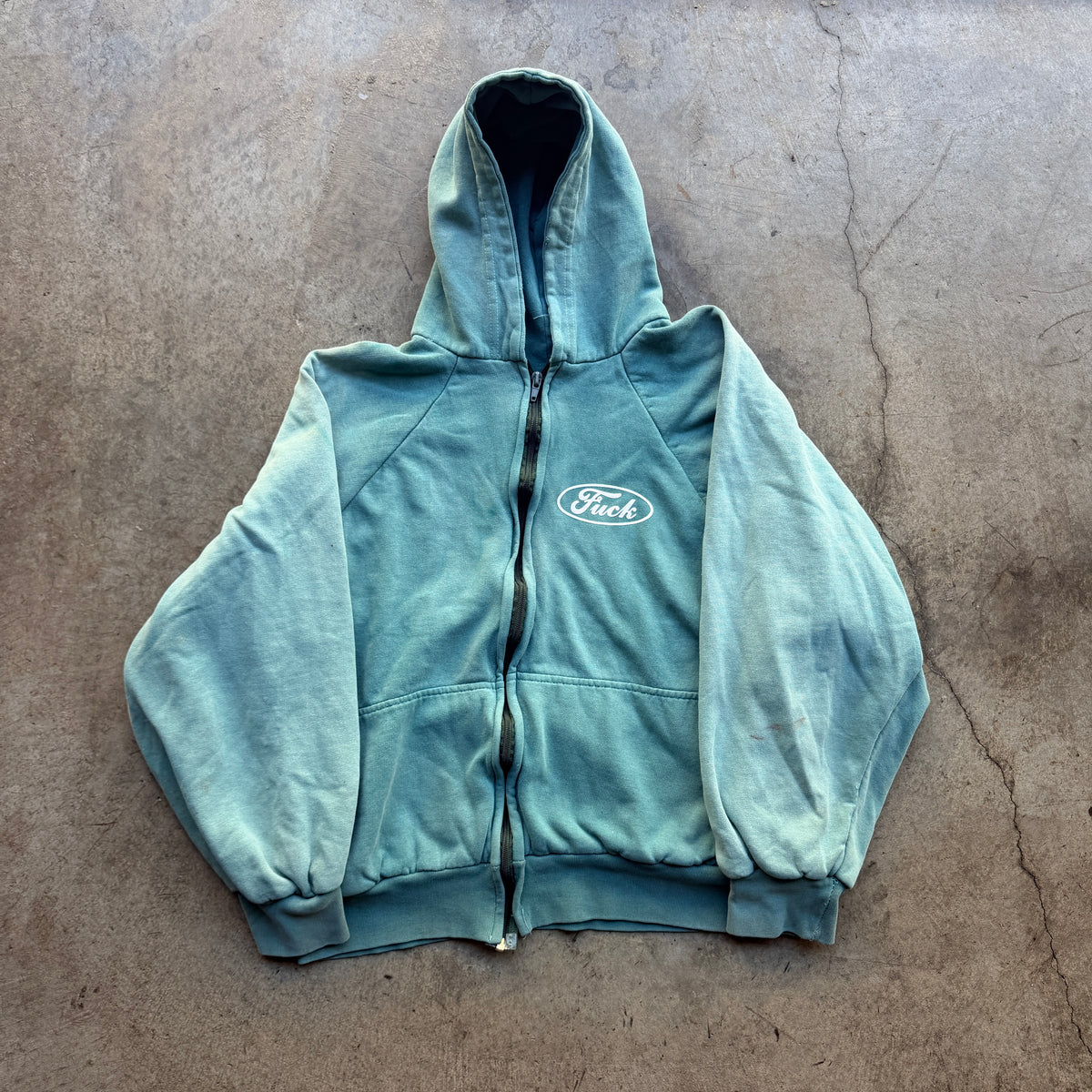 1990s Fuck Full Zip Faded Thermal Lined Hoodie
