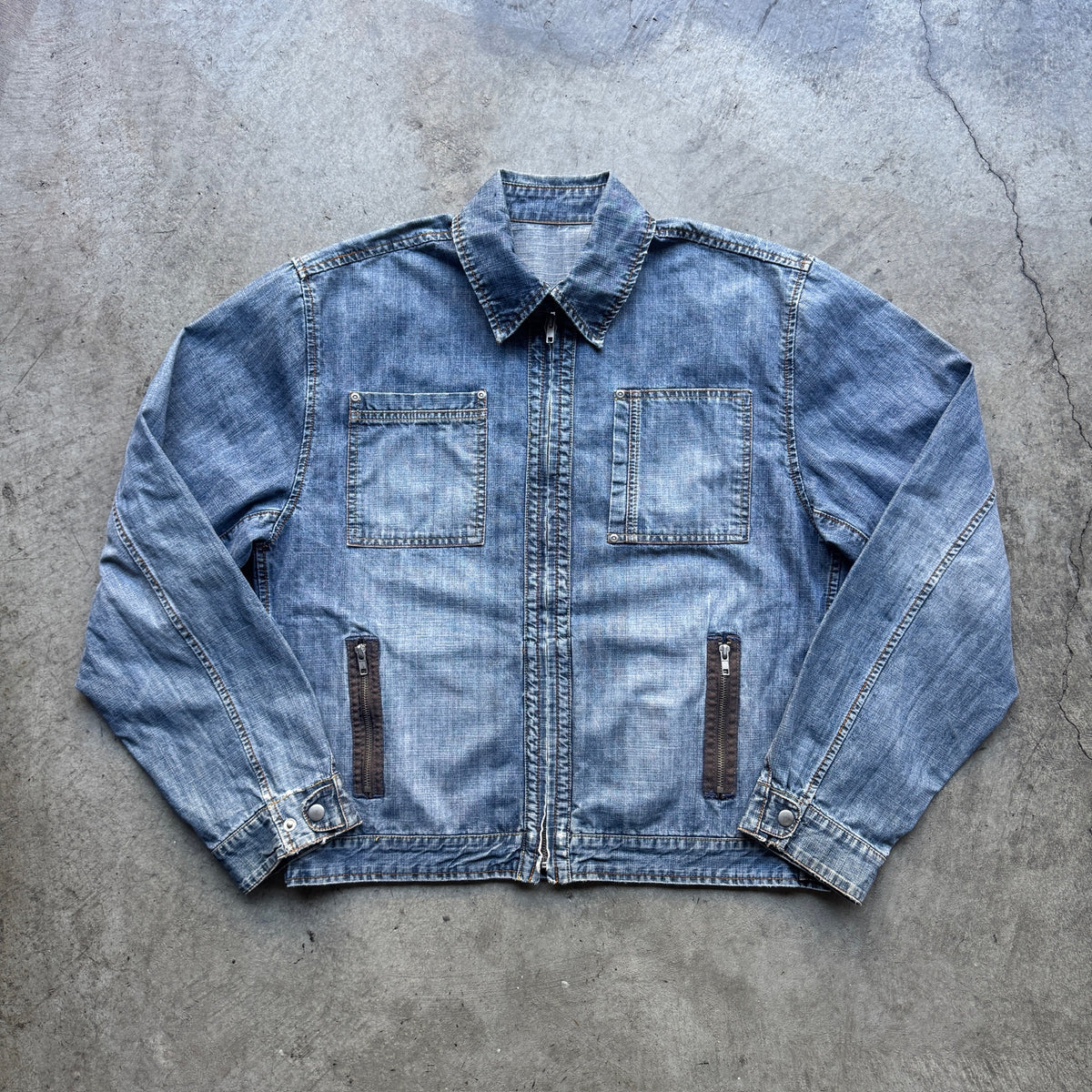 2000s Moto Denim Zip Up Jacket Light Wash