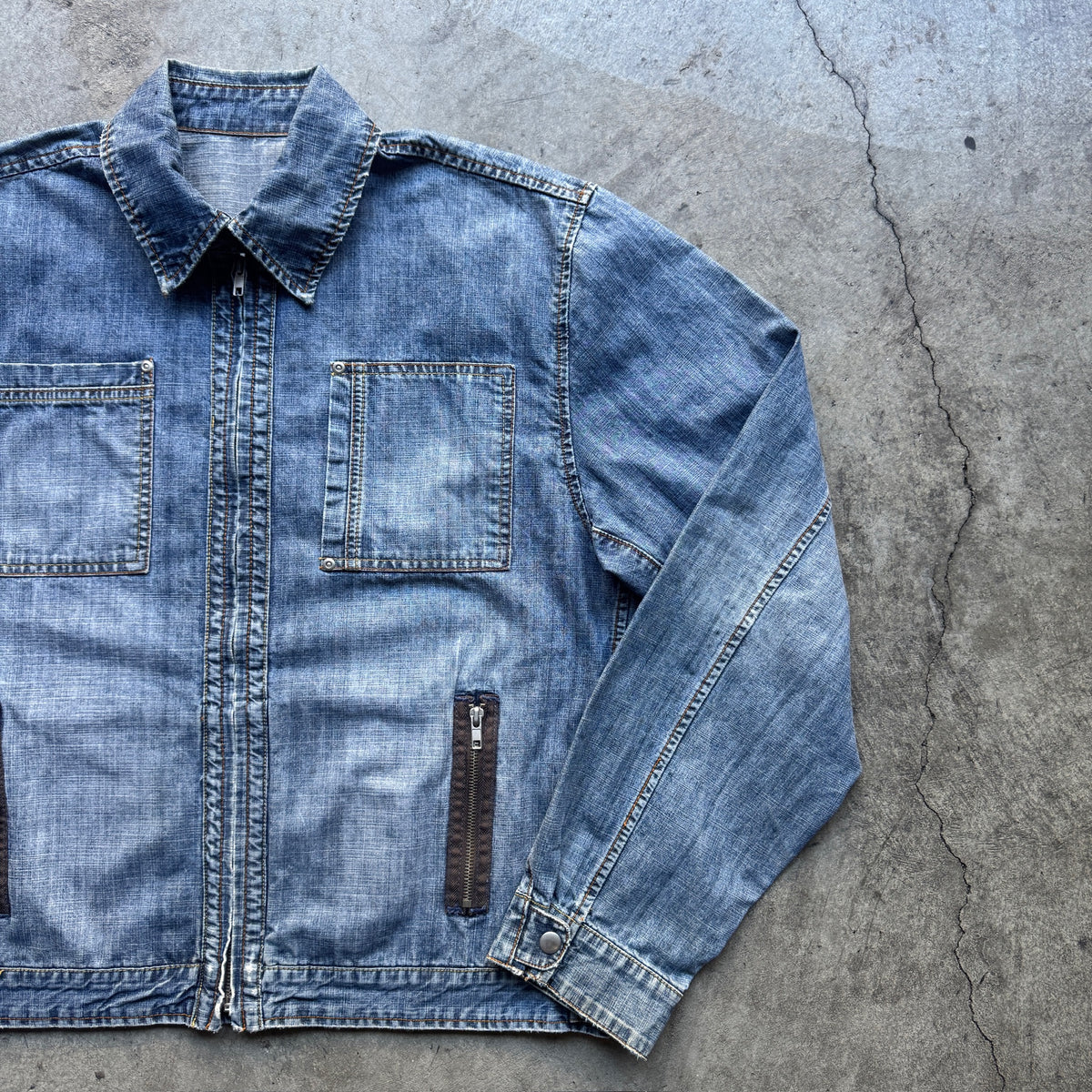 2000s Moto Denim Zip Up Jacket Light Wash